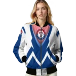 customized texas rangers v stripes blue white bomber jacket best selling