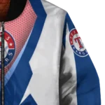 customized texas rangers v stripes blue white bomber jacket best selling