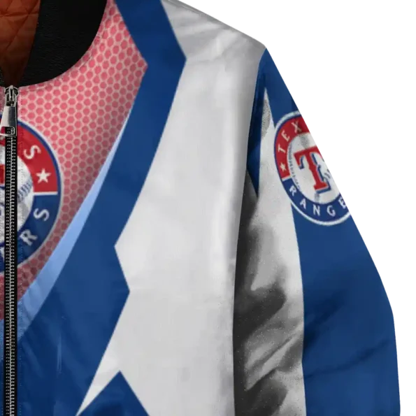 customized texas rangers v stripes blue white bomber jacket premium grade