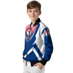 customized texas rangers v stripes blue white bomber jacket best selling