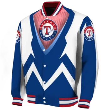 customized texas rangers v stripes blue white varsity jacket best selling