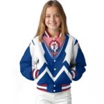 customized texas rangers v stripes blue white varsity jacket best selling