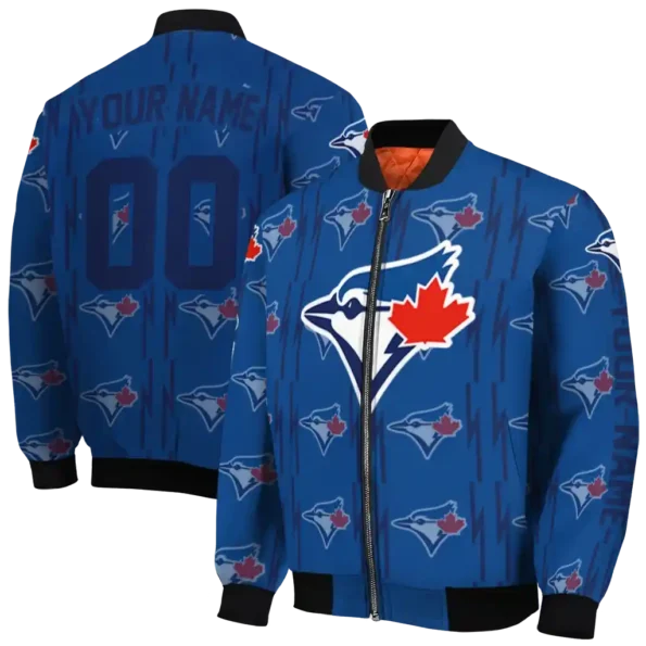 customized toronto blue jays bolt stripe blue bomber jacket fashion forward