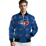 customized toronto blue jays bolt stripe blue bomber jacket best selling