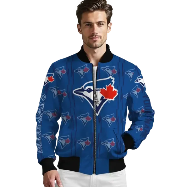 customized toronto blue jays bolt stripe blue bomber jacket high quality