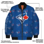 customized toronto blue jays bolt stripe blue bomber jacket best selling