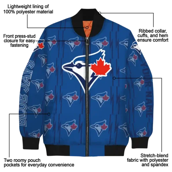 customized toronto blue jays bolt stripe blue bomber jacket new arrival