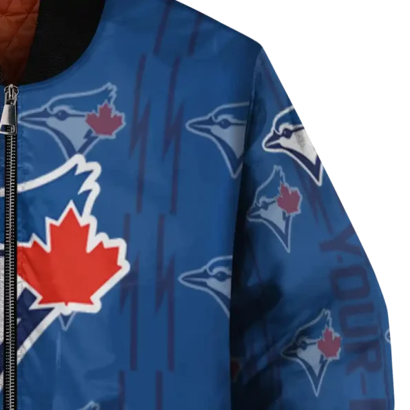 customized toronto blue jays bolt stripe blue bomber jacket premium grade