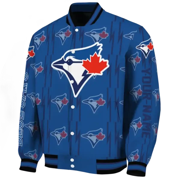 customized toronto blue jays bolt stripe blue varsity jacket best selling