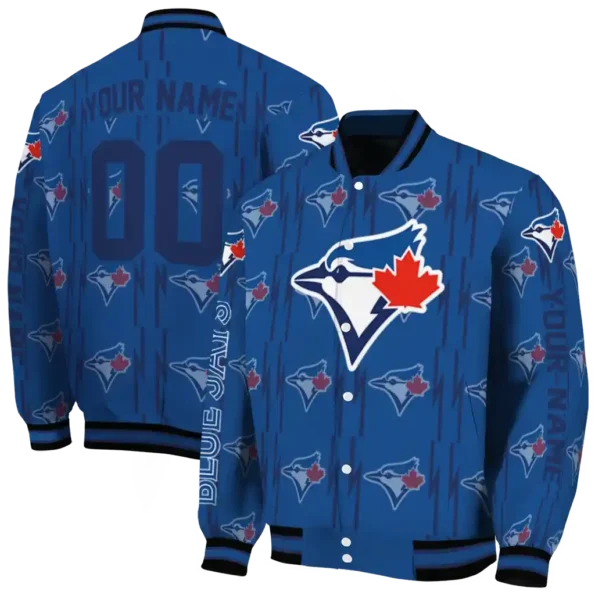 customized toronto blue jays bolt stripe blue varsity jacket fashion forward