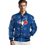 customized toronto blue jays bolt stripe blue varsity jacket best selling