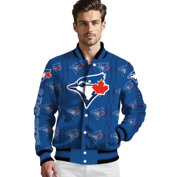 customized toronto blue jays bolt stripe blue varsity jacket high quality