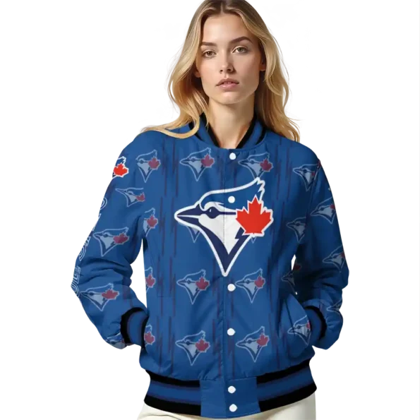 customized toronto blue jays bolt stripe blue varsity jacket latest model