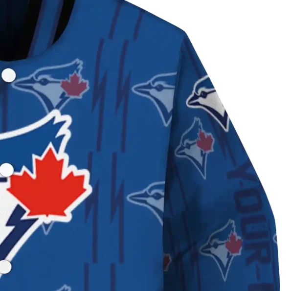 customized toronto blue jays bolt stripe blue varsity jacket premium grade