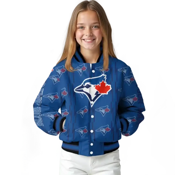 customized toronto blue jays bolt stripe blue varsity jacket top rated