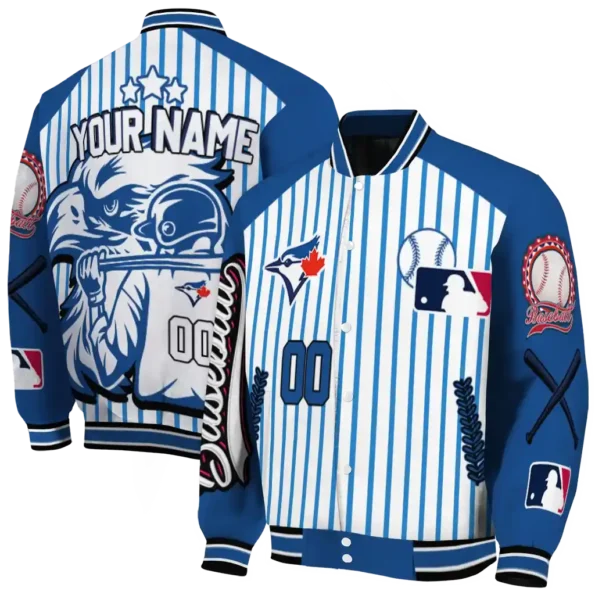 customized toronto blue jays eagle baseball blue white varsity jacket fashion forward