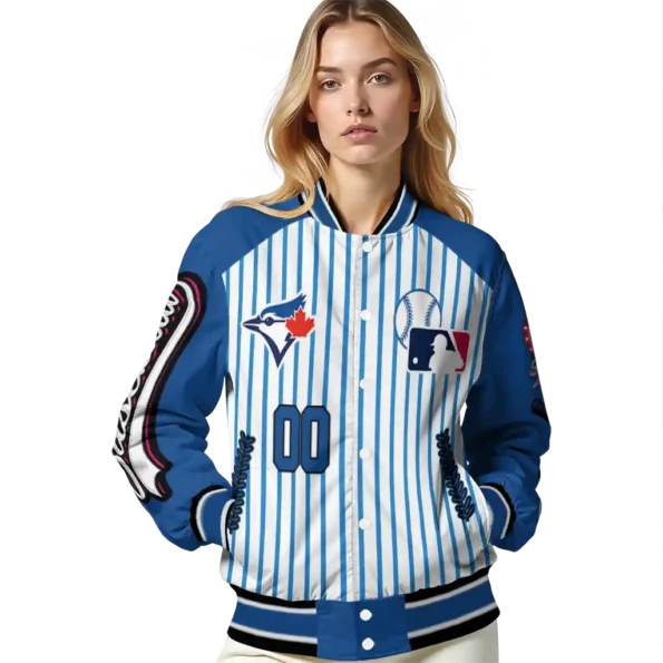 customized toronto blue jays eagle baseball blue white varsity jacket latest model