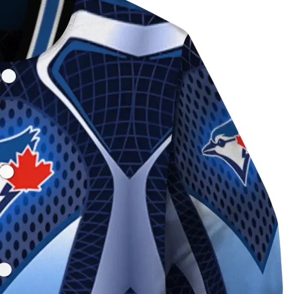 customized toronto blue jays mesh chest white crocs black varsity jacket premium grade