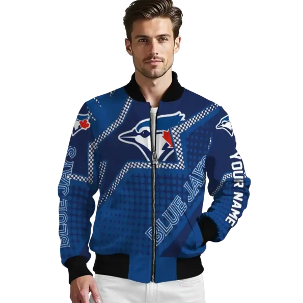 customized toronto blue jays star burst blue bomber jacket high quality