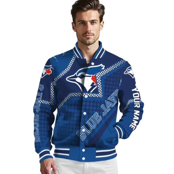 customized toronto blue jays star burst blue varsity jacket high quality