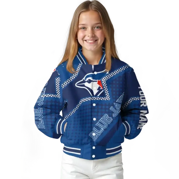 customized toronto blue jays star burst blue varsity jacket top rated