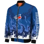 customized toronto blue jays winged blaze blue white bomber jacket best selling