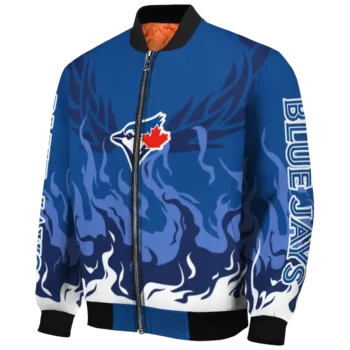customized toronto blue jays winged blaze blue white bomber jacket best selling