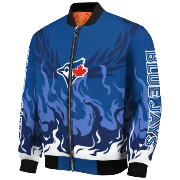 customized toronto blue jays winged blaze blue white bomber jacket best selling
