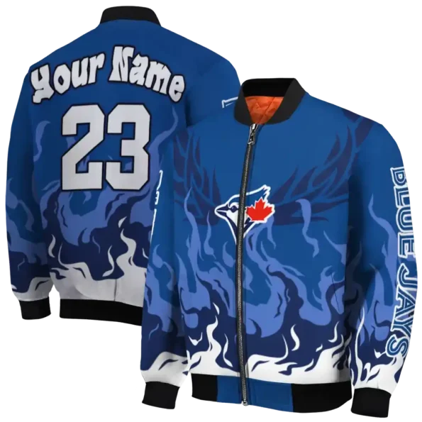 customized toronto blue jays winged blaze blue white bomber jacket fashion forward