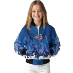 customized toronto blue jays winged blaze blue white bomber jacket best selling