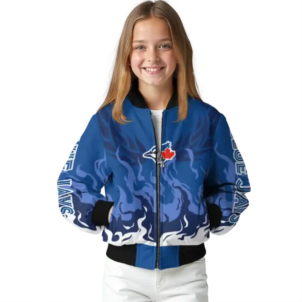 customized toronto blue jays winged blaze blue white bomber jacket top rated