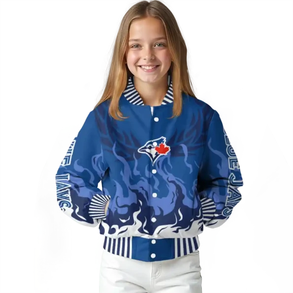 customized toronto blue jays winged blaze blue white varsity jacket top rated