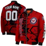 customized washington nationals hexagon cluster red black bomber jacket best selling