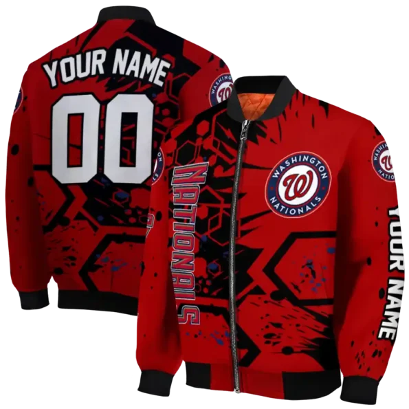 customized washington nationals hexagon cluster red black bomber jacket fashion forward