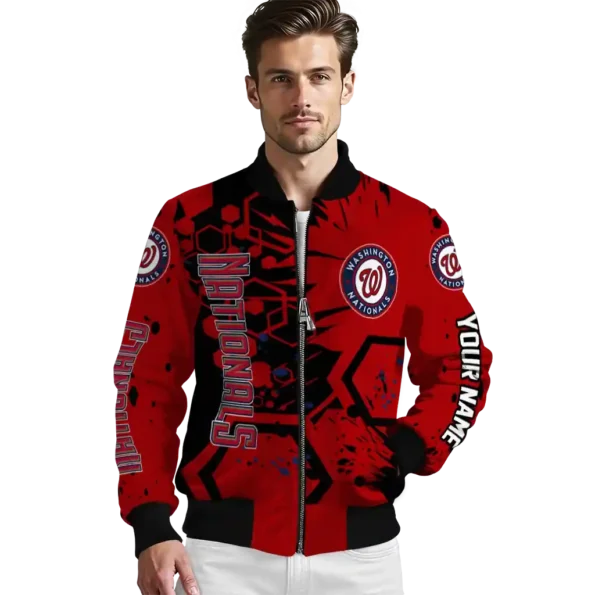 customized washington nationals hexagon cluster red black bomber jacket high quality