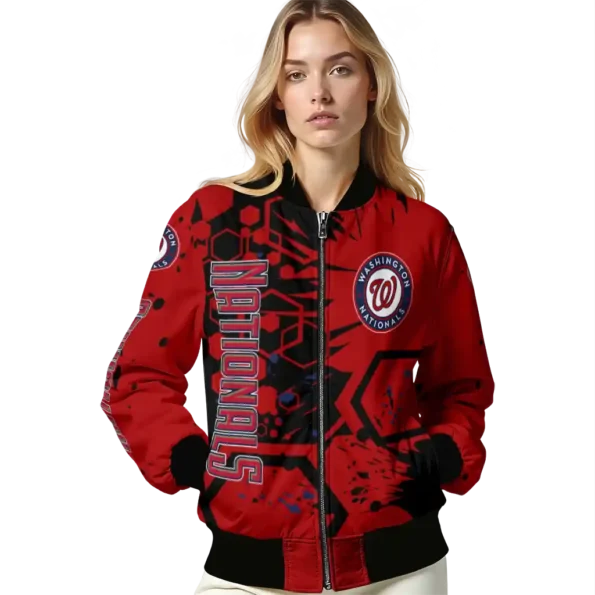 customized washington nationals hexagon cluster red black bomber jacket latest model
