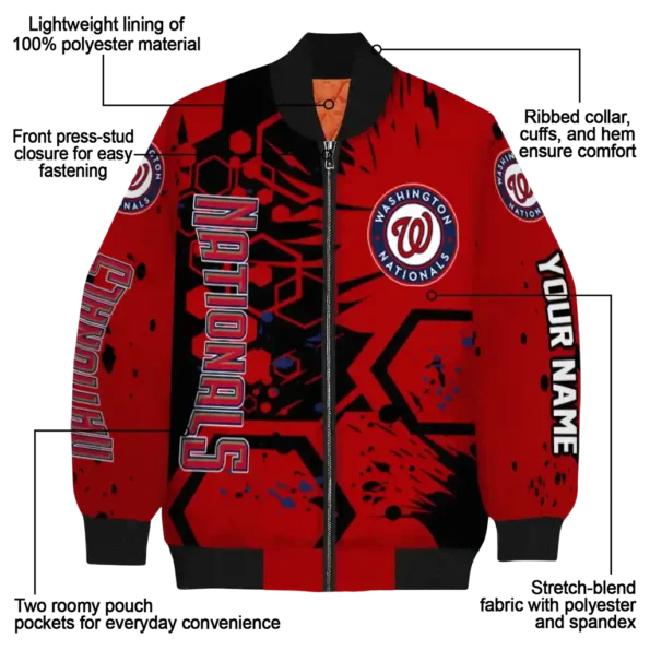 customized washington nationals hexagon cluster red black bomber jacket new arrival