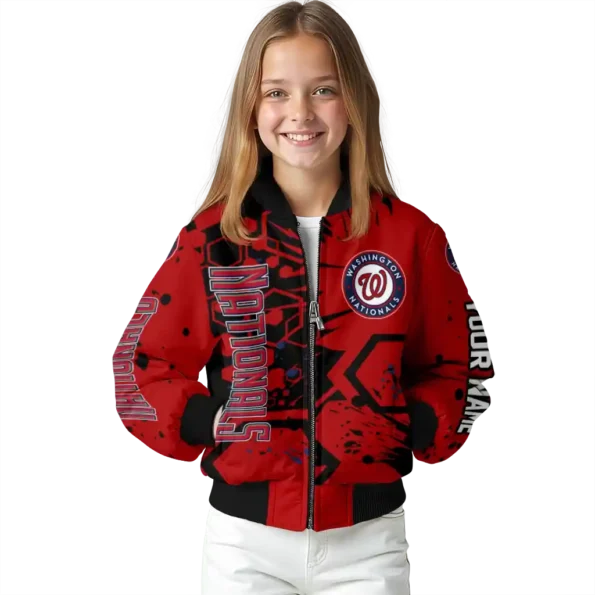 customized washington nationals hexagon cluster red black bomber jacket top rated