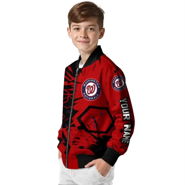 customized washington nationals hexagon cluster red black bomber jacket trendy