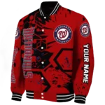 customized washington nationals hexagon cluster red black varsity jacket best selling