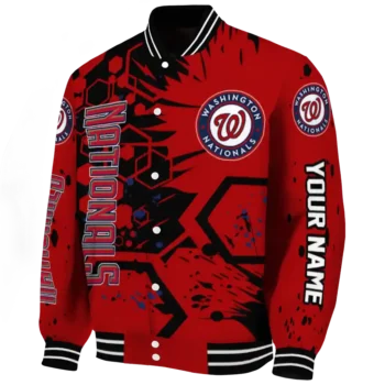 customized washington nationals hexagon cluster red black varsity jacket best selling