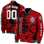 customized washington nationals hexagon cluster red black varsity jacket best selling