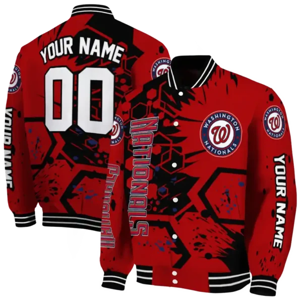 customized washington nationals hexagon cluster red black varsity jacket fashion forward