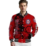 customized washington nationals hexagon cluster red black varsity jacket best selling
