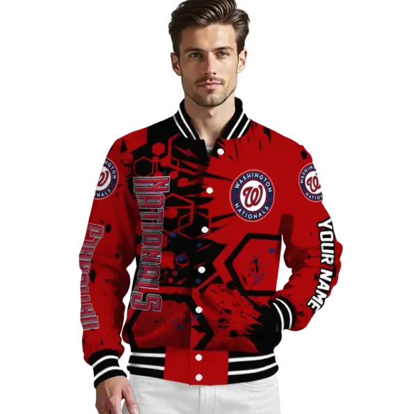 customized washington nationals hexagon cluster red black varsity jacket high quality