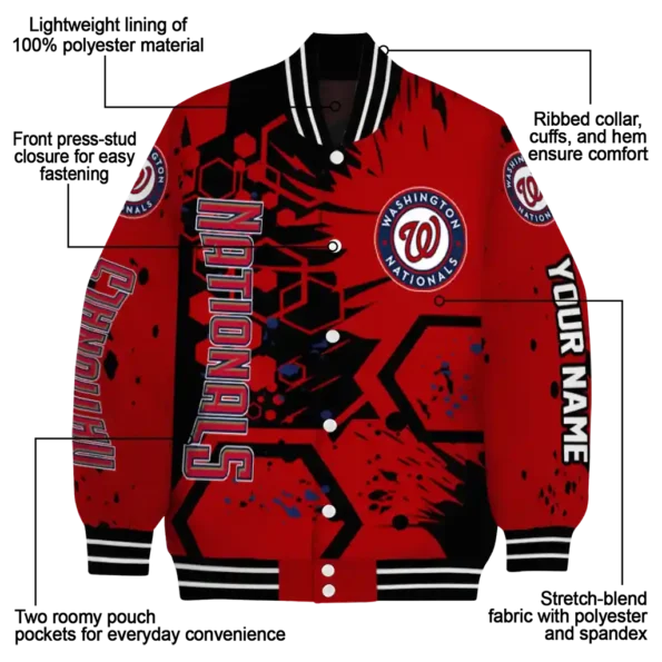 customized washington nationals hexagon cluster red black varsity jacket new arrival