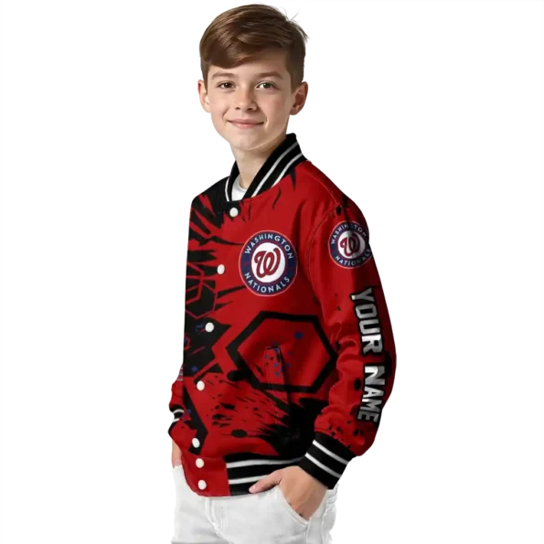 customized washington nationals hexagon cluster red black varsity jacket trendy