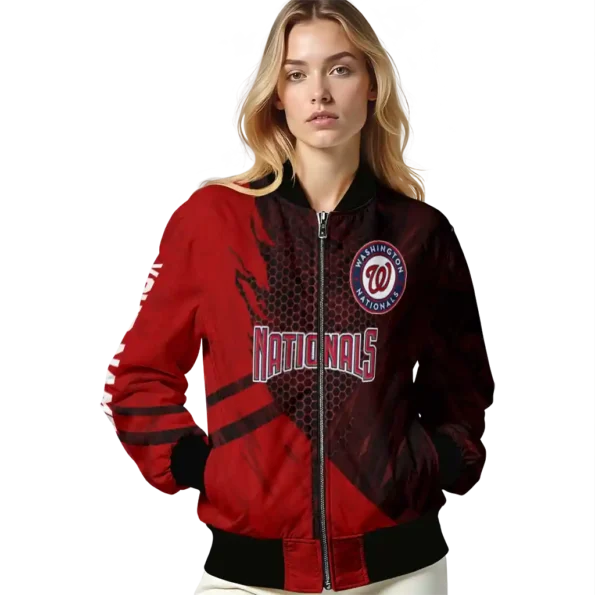 customized washington nationals hexagon mesh red black bomber jacket latest model