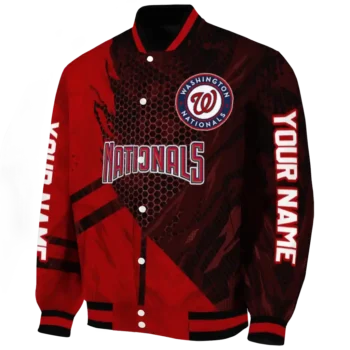 customized washington nationals hexagon mesh red black varsity jacket best selling