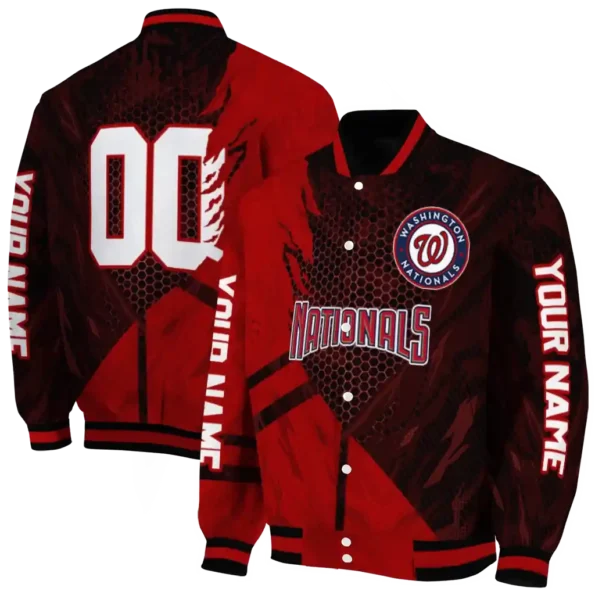 customized washington nationals hexagon mesh red black varsity jacket fashion forward